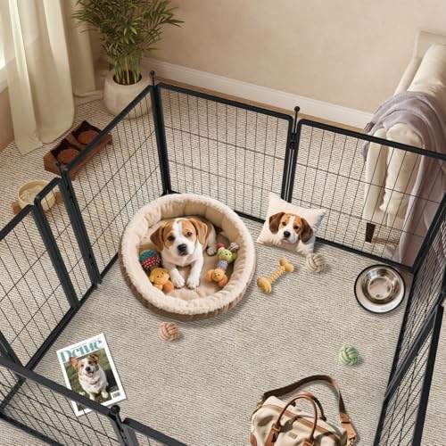 Dog Playpen Add-on 42 inch 4 Panels for Indoor & Outdoor Use – Heavy-Duty Metal Pet Fence with Ground Stakes, Rounded Ball Tops for Safety, Stable & Foldable Design, Easy to Assemble - size: 42inch, style: 4 Panels Add-on