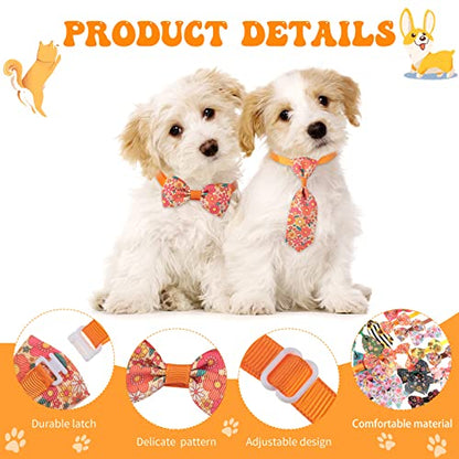 Reginary 100 Pieces Dog Bow Tie Collar Set Include 40 Dog Neckties, and 30 Puppy Bowties, 30 Collar Flowers, Adjustable Pet Ties Grooming for Small Medium Cats Pets Supply(Flower) - style: Flower
