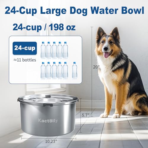 kactoily 1.47 Gal Stainless Steel Dog Water Bowl, 24 Cups Large No Spill Dog Bowl with Floating Disk, Splash Proof Slow Water Drinking for Messy Drinkers - color: Stainless Steel