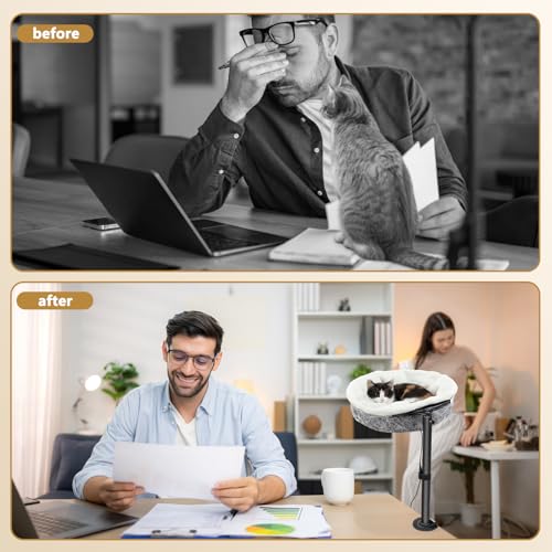 AceOrbit Cat Desk Bed with Removable Heating Pad, Space-Saving Cat Perch for Office & Gaming Desks, 40lbs Capacity, 4-Season Cats Bed for Indoor