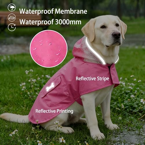 Dog Raincoat,Adjustable Waterproof Rain Jacket for Small Medium Large Dogs Puppy,Lightweight Hooded Dog Rain Poncho with Leash Hole Strip Reflective - color: Hot Pink, size: Small(9-13lb)