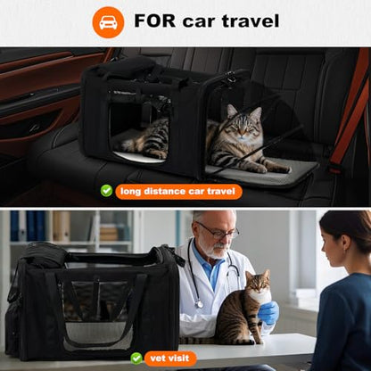 pidipiti 25''(L) x 17''(W) x 17''(H) Extra-Large Expandable cat Carrier for Long Distance car Travel,for 1 Extra-Large cat / 2 Large Cats / 3 Small-Medium Cats up to 35 lbs(Black) - size: Extra-Large(expandable)