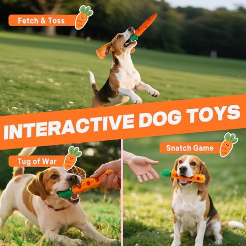 Fida 2-in-1 Puppy Teething Toys, Natural Rubber Chew Toys for Dogs to Keep Them Busy & Plush Toys with Crinkle Leaves, Interactive Dog Toys for Small Medium Breeds and Puppies.(Carrot) - color: Orange Carrot
