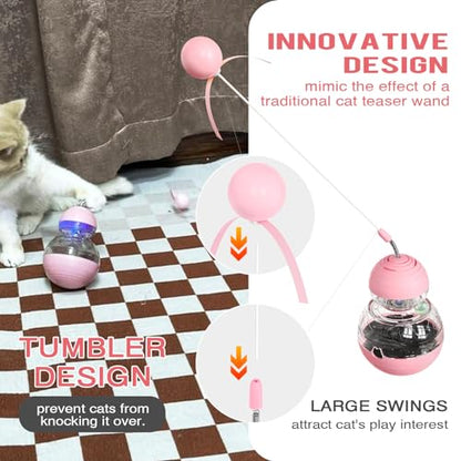 Cat Toy for Indoor Cats, Cat Toy Interactive - Wobble Tracking Balls Treat Dispenser Kitten Toys, Cat Stimulation Toys, Slow Food Dispenser Feeder (Pink)