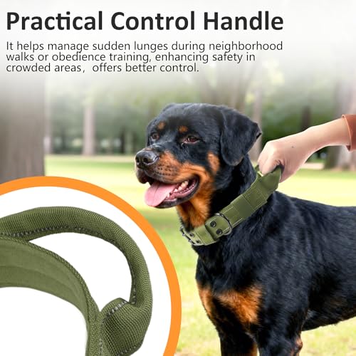 Tactical Dog Collar with Control Handle, Military Adjustable Pet Collar Reflective Heavy Metal Buckle Dog Collar, Soft Nylon Training Collar for Medium Large Dogs (Green, X-Large) - color: Green, size: X-Large