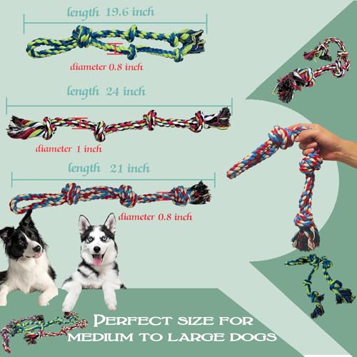 3-Pack Heavy Duty Dog Rope Toy, Tough Chew Toys, Durable Interactive Tug of War &Teeth Cleaning Ropes for Large and Medium Aggressive Chewers (3-Pack, Large) - size: Large