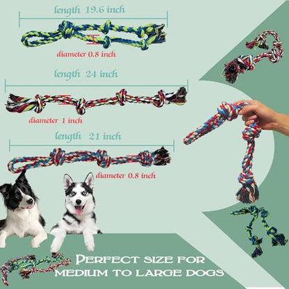 3-Pack Heavy Duty Dog Rope Toy, Tough Chew Toys, Durable Interactive Tug of War &Teeth Cleaning Ropes for Large and Medium Aggressive Chewers (3-Pack, Large) - size: Large