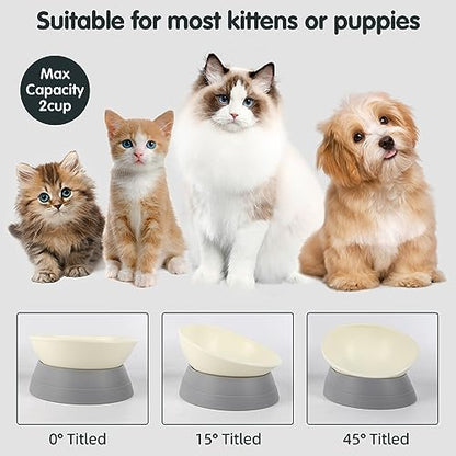Bulldog Bowl Anti-Slip Dog Cat Dish Detachable Rubber Dog Bowl Pet Sterile Tilted Pet Feeder Slope Base (Grey-2 Cup) - color: Grey, size: 2 Cup ( Small/Medium Dog )
