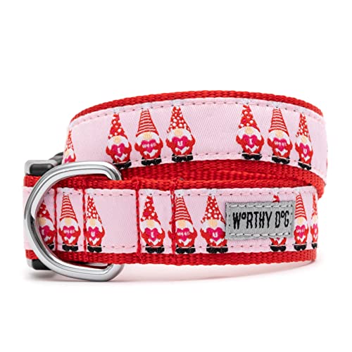 THE WORTHY DOG Collar for Medium Dogs, Adjusts 12-18 inches, Durable Nylon Webbing, Quick Release Buckle, Cupid Gnome Pattern, Red, Medium - color: Cupid Gnome - Red, size: Medium