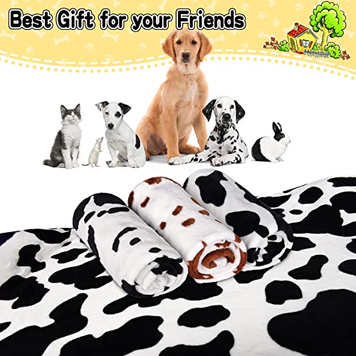Rezutan 1 Pack 3 Blankets for Dogs, Dog Blanket for Large & Medium Pet Cat, Premium Soft Fluffy Suitable for Dog Kennels & Beds, Sofas, Gifts Puppy Essentials, 41x31inch, Black Brown White Cow Print - color: Cow Print（brown 1 Pack+black White 2 Pack ), si