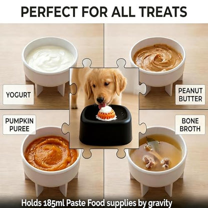Slow Feeder Dog Bowls for Liquid with Rolling Ball, Interactive Lick Bowl Licking Slow Feeder for Wet Food, Water & Treats Lick Toy for Dogs Cats Large Medium Small (Style1-Black+Pink) - color: Style1-Black+Pink