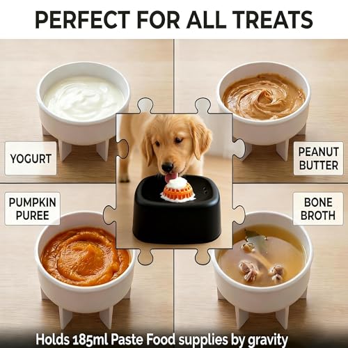 Slow Feeder Dog Bowls for Liquid with Rolling Ball, Interactive Lick Bowl Licking Slow Feeder for Wet Food, Water & Treats Lick Toy for Dogs Cats Large Medium Small (Style1-Pink+Pink) - color: Style1-Pink+Pink