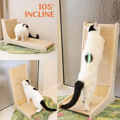 PETKARAY Sisal Cat Scratcher, Upright Cat Scratch Pad Wall Mounted, Vertical Scratching Post Alternative, L Shape Scratching Board 105° - color: 105°, size: Large