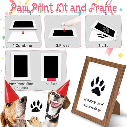 LECHONG 7Pcs Dog Birthday Toys Gifts, No-Mess Paw Print Keepsake Kit with Squeaky Dog Cake Toy, Plush Crinkle Toy, Pet-Safe Ink Pad & Photo Frame for Small Medium Dogs - style: Dog Birthday Toys