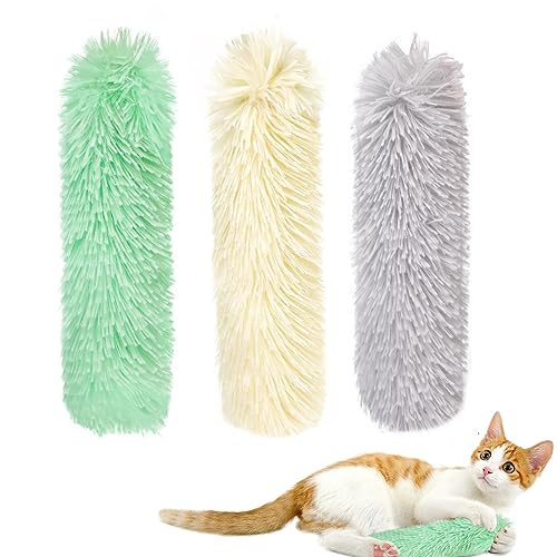 Cat Toys Cat Pillows, 3 Pack Durable and Soft Crinkle Sound Catnip Toys, Catnip Filled Cat Teething Chew Toys for Kittens, Interactive Cat Kicker Toys for Indoor Cats Entertain (Grey/Green/Yellow)
