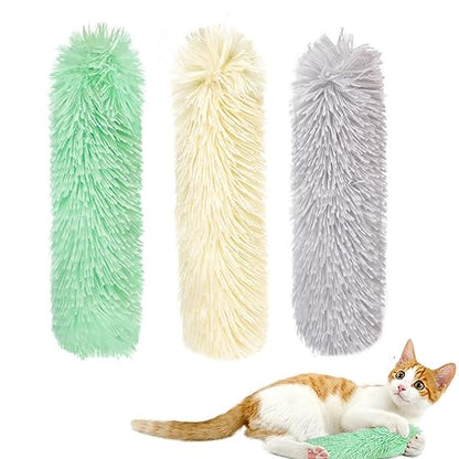Cat Toys Cat Pillows, 3 Pack Durable and Soft Crinkle Sound Catnip Toys, Catnip Filled Cat Teething Chew Toys for Kittens, Interactive Cat Kicker Toys for Indoor Cats Entertain (Grey/Green/Yellow)