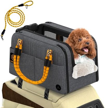 PAWZIDEA Center Console Dog Car Seat, Enclosed Small Dog Armrest Booster Carseat, Secure Straps &Anti Slip, Portable TSA Approved Puppy Pet Carrier Soft-Sided, Removable Pillow Storage Pocket, up 12lb - color: Mid-Hemp Grey