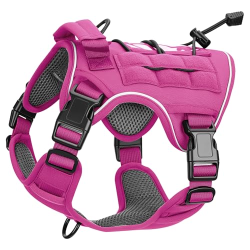 Heavy-Duty Tactical Dog Harness for Large Dogs, No Pull Adjustable Reflective Pet Vest with Molle System, K9 Military-Grade Control for Service Training, Outdoor & 10+ Breeds, Pink, Small - color: Pink, size: S: Neck: 14-19'', Chest: 20-26''