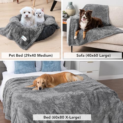 PETAMI Fluffy Fleece CAT and Dog Throw Blanket, Gray, X-Large - color: Gray, size: X-Large (60x80)