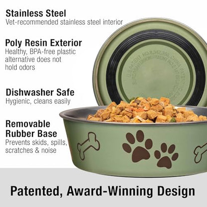 Loving Pets Bella Dog Bowls- Stainless Steel Dog & Cat Bowls - Spill Proof Dog Food Bowl, Cat Bowl, Puppy Essentials & Pet Supplies Great for Home & Travel (Small 10-20 lbs, Artichoke) - color: Artichoke, size: Small (10-20lbs)
