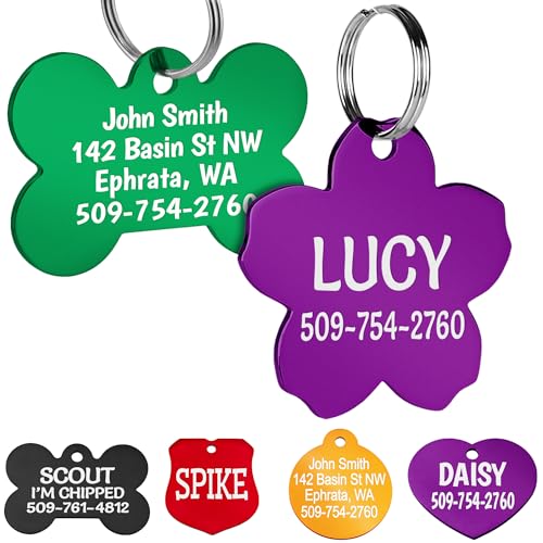 GoTags Dog Tags, Personalized Engraved Dog and Cat ID Tags for Pets, Custom Engraved on Both Sides, Various Shapes Including Bone, Round, Heart, Bow Tie, Star, and Badge (Flower, Large - Pack of 1) - size: Regular, style: Flower
