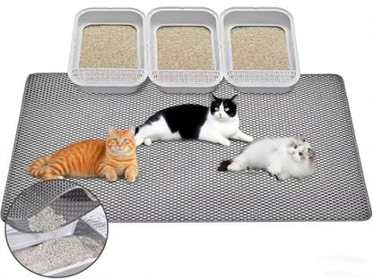Large Cat Litter Mat, 46x32 Inches Extra Large Double Layer Honeycomb Cat Litter Trapping Mat, Non Slip Waterproof Urine Proof Mat, Scratch Resistant Durable Litter Rug - color: Grey 46"x 32"