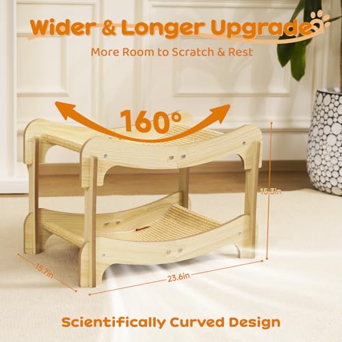 Two-Tier Sisal Cat Scratcher Bed Durable Cats Hammock Lounge for Scratching Pad, Wood Scratch Board for Indoor Kittens & Adult Cats, Easy Assembly Cats Furniture
