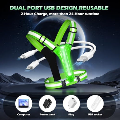 LED Reflective Running Vest - Light Up Running Vest with 3 Light Mode & 5 Colors, Reflective Vest & Running Lights for Runners, Rechargeable Night Running Gear - Reflective Belt Safety Vest