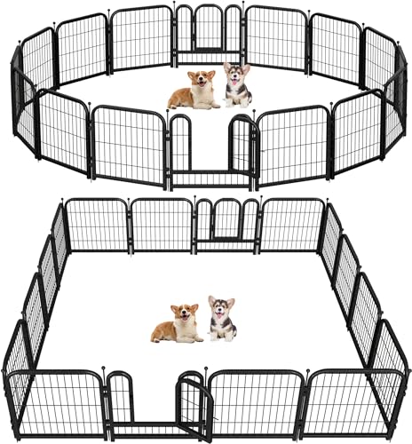Metal Dog Playpen, 24" Inch Height 16 Panels, Ideal Dog Fence for Large/Medium/Small Dogs Indoor & Outdoor Bliss, Perfect Dog Pen for Camping, Yard and RV | Black-Silver