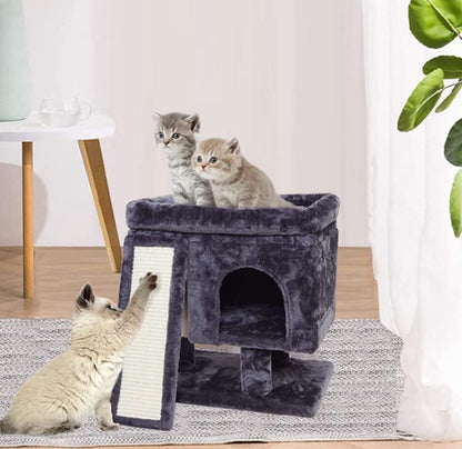SYANDLVY Small Cat Tree for Indoor Cats Large Adult, Activity Tower with Scratching Post, Modern House with Padded Perch, Kittens Condo with Board, Cat Cave (Smoky Grey) - color: Smoky Grey