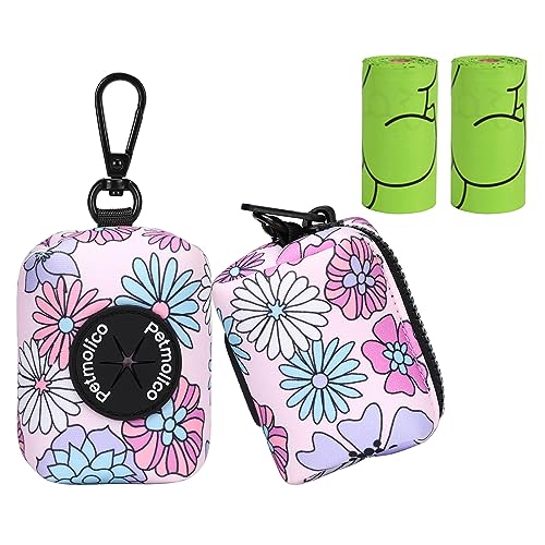 Dog Poop Bag Holder Leash Attachment, Waste Bag Dispenser Zippered Pouch, Fits Any Leash, Includes Free Roll of Bags, 2 Pack, Colorful Daisy - color: Colorful Daisy