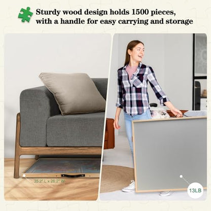 ALL4JIG 1500 Pieces 2-in-1 Tilting & Rotating Puzzle Board, 24.53" x 33.19"Adjustable Angle Puzzle Board with 4 Drawers & Clear Protective Cover, Birthday Gift for mom - color: Iron, size: Medium-1500pcs