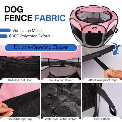 Dog Cat Playpen,Portable Foldable Tent- Pet Outdoor Exercise Crate Cage for Medium Dogs,Travel Camping Use for Small Animals with Carrying Case,Indoor Kennel for Sleeping(Pink,M) - size: Medium
