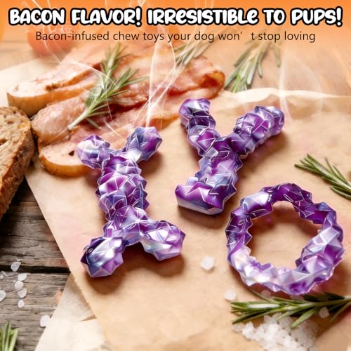 WOWBALA Tough Dog Chew Toys for Aggressive Chewers - Bacon Flavored, Suitable for Small Medium Large Dogs