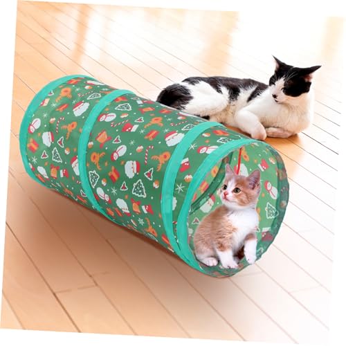 Christmas Theme Collapsible Cat Tunnel Cube with Bell Ball Foldable Breathable Cat Playhouse Hideaway for Interactive Exploration and Active Indoor Pets