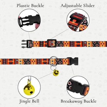 2 Pack Cat Collars with Bell - Breakaway Soft Collar for Girl & Boy Cats, Adjustable Safety Cute Kitten Collars – Comfortable Stylish Patterned Print Design Lightweight (Tribal + Leopard) - color: Tribal + Leopard