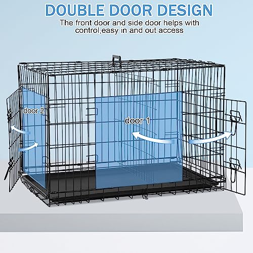 Large Dog Crate, Extra Large Dog Cage for Small Medium Large Dogs Outdoor Indoor, Kennel Foldable Metal Wire Dog Crate with Leak-Proof Tray and Handle Double Door, Animal Pet Cage, 48 Inch - size: 48 INCH