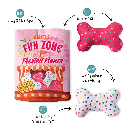 Fringe Studio Hide & Seek Burrow Plush Dog Toy Set, FUNZONE Bones(289211), Multicolored - color: Funzone