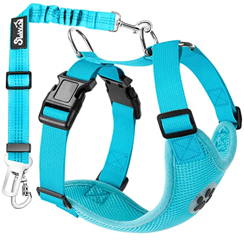Lukovee Dog Seat Belt for Car, Adjustable Dog Car Harness for Large Medium Small Dogs, Soft Padded & Breathable Mesh Dog Seatbelt with Car Strap and Carabiner (Light Blue,XXS) - color: Light Blue, size: XX-Small