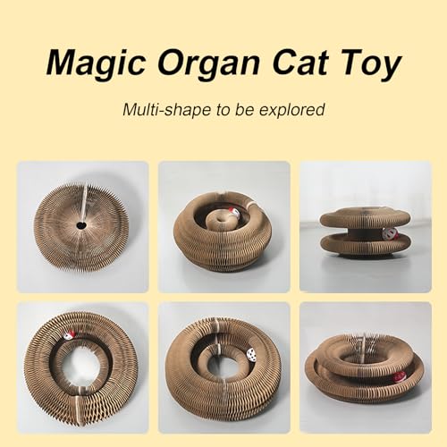 Kitty Curls Cat Toy, Magic Organ Cat Interactive Scratcher Cardboard with Bell Ball, Foldable & Changeable Accordion Shape Exercise Anxiety Relief Toy for Indoor Cats (1PCS) - size: 1 PCS