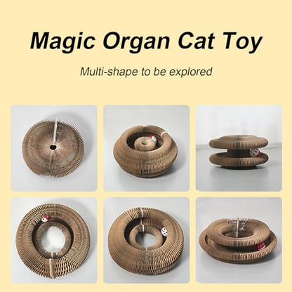 Kitty Curls Cat Toy, Magic Organ Cat Interactive Scratcher Cardboard with Bell Ball, Foldable & Changeable Accordion Shape Exercise Anxiety Relief Toy for Indoor Cats (1PCS) - size: 1 PCS