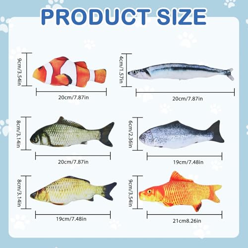 Cat Toys Cat Toy Interactive Fish for Indoor Cats & Kittens, 6 Pack Plush Fishs for Chewing, Soft Fish Play for Cats, No Catnip, Non-Irritating Pet Gift