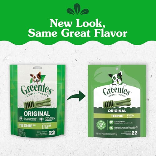 Greenies Veterinarian-Recommended Adult Natural Dental Dog Treats Teenie Size, Dog Dental Chews, Original Flavor, 6 oz. Pack, 22 Count - size: 22 Count (Pack of 1)