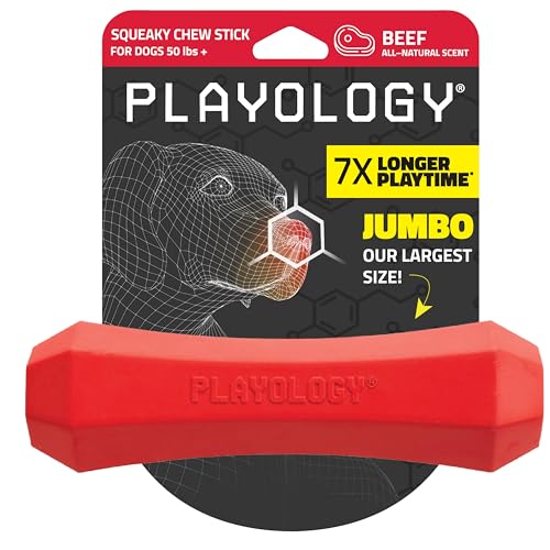 Playology Dog Toys | Squeaky Chew Stick for Large Dogs | Beef Scented Jumbo Fetch Toy | Squeaky Dog Chew Toy - size: Jumbo, style: Beef