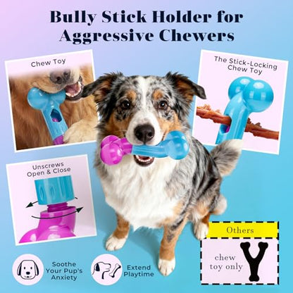 Bully Stick Holder for Medium/Large Dogs - Anti-Choking, Prevents Swallowed Ends - Nylon Dog Chew Toy - Dishwasher Safe, Pink - color: Blue