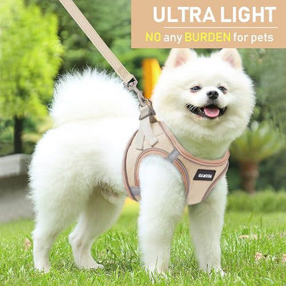 Small Pet Harness Collar and Leash Set, Step in No Chock No Pull Linen Fabric Soft Mesh Dog Vest Harnesses Reflective for Dogs Puppy Cats Kitten Rabbit (Khaki, L) - color: Khaki, size: Large