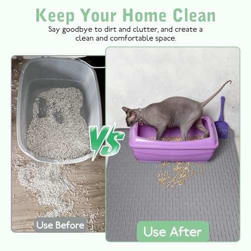 Cat Litter Mat 30" x 21" Waterproof Rubber Litter Box Mat Non-Slip & Soft Litter Trapping Mat Easy to Clean Kitty Litter Mat for Indoor Floor (Medium) - size: M:30"×21"