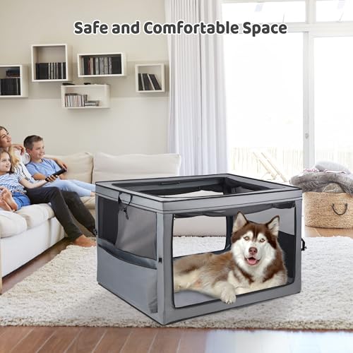 Portable Dog Crate Soft Dog Crate 22",30",36",42" Foldable Basic Dog Crates Easy Set-up, Light, Sturdy, Comfy，Collapsible Crate for Home and Travel (42Inch) - size: 42Inch