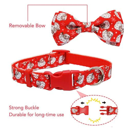 Christmas Dog Collar with Bow Tie, Holiday Festive Santa Claus Pattern Xmas Pet Collar, Adjustable with Quick Release Buckle for Puppy, Small, Medium, Large Dogs, Boy & Girl Pets - color: Christmas snowflakes, size: Small-(11"-17") Neck * 5/8" Wide