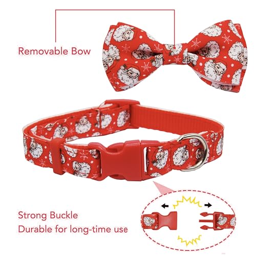 Christmas Dog Collar with Bow Tie, Holiday Festive Santa Claus Pattern Xmas Pet Collar, Adjustable with Quick Release Buckle for Puppy, Small, Medium, Large Dogs, Boy & Girl Pets - color: Christmas snowflakes, size: Medium-(12.5-20") Neck * 3/4" Wide